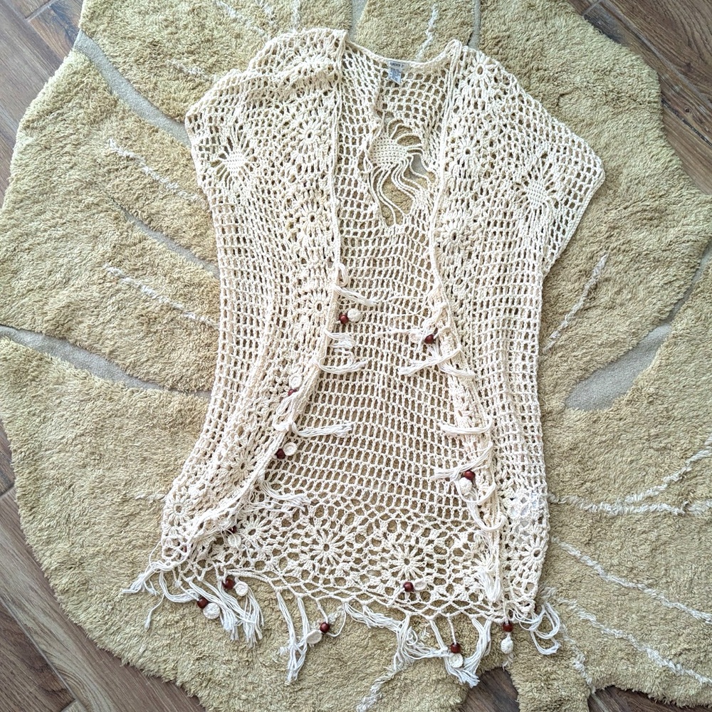 Cream crochet beach cover up